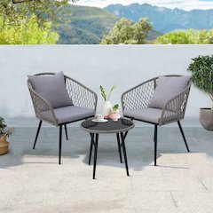 3 Piece Patio Rattan Bistro Set Outdoor PE Wicker Conversation Furniture Set
