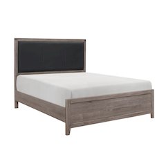 Woodrow Asian Hardwood Queen Bed with Upholstery Headboard in Gray