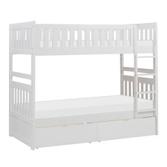 Galen Pine Twin Over Twin Bunk Bed with Storage Boxes in White