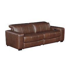 Sutton Leather Pwr Dbl Reclining Love Seat with Power Headrests in Brown