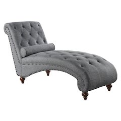 Lexicon Bonne Textured Fabric Chaise with 1 Bolster Pillow in Dark Gray
