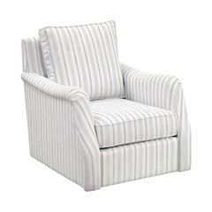 Bowden Textured Swivel Chair in Off White with Blue Stripe Pattern