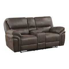 Proctor Microfiber Power Double Reclining Love Seat In Brown