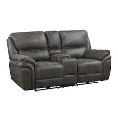 Proctor Microfiber Power Double Reclining Love Seat In Gray