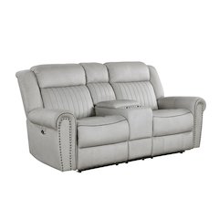 Lexicon Brennen Microfiber Power Double Reclining Love Seat in Mist