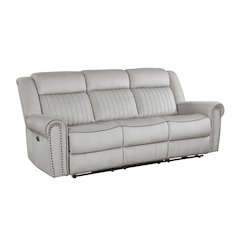 Lexicon Brennen Microfiber Power Double Reclining Sofa in Mist