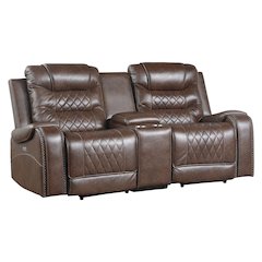 Putnam Faux Leather Power Double Reclining Loveseat In Brown