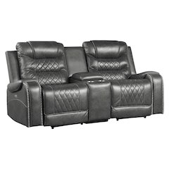 Putnam Faux Leather Power Double Reclining Loveseat In Gray