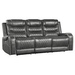 Putnam Faux Leather Power Double Reclining Sofa In Gray