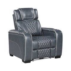 Apex Leather Power Reclining Chair with Power Headrest in Blue