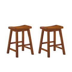 Saddleback Solid Wood 24" Height Stool, Set of 2 in Oak Finish