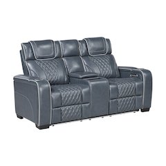 Apex Leather 2pc Set: Sofa, Love in Blue