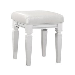 Tamsin Asian Hardwood Vanity Stool in White Metallic