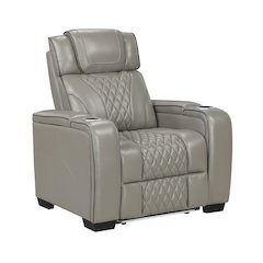 Apex Leather Power Reclining Chair with Air Massage and Heat in Gray