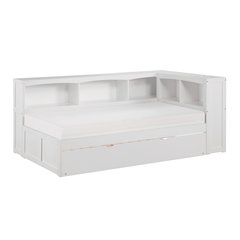 Galen Pine Twin Bookcase Corner Bed with Twin Trundle in White
