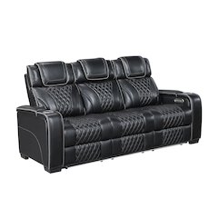 Apex Leather Power Double Reclining Sofa with LED Lighting in Black