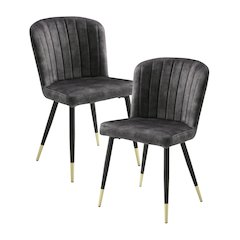 Clemente Velvet Dining Room Side Chair, set of 2 in Charcoal