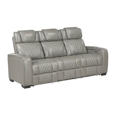 Apex Leather Power Double Reclining Sofa with Power Headrests in Gray