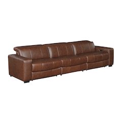 Sutton Leather Power Double Reclining Sofa with Power Headrests in Brown