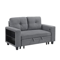 Robinson Boucle Love Seat with Pull-out Bed, Shelves in Gray