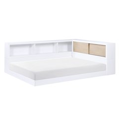 Asker A. Hardwood Full Bookcase Corner Bed in 2-Tone (White and Natural)