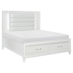 Tamsin Asian Hardwood QN Platform Bed w LED lighting in White Metallic