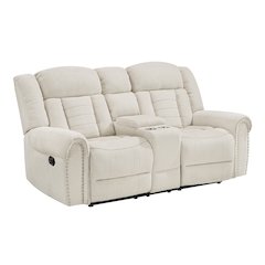 Nutmeg Chenille Double Reclining Love Seat with Center Console in Beige