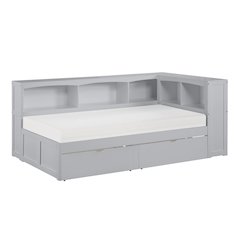 Orion Pine Twin Bookcase Corner Bed with Storage Boxes in Gray