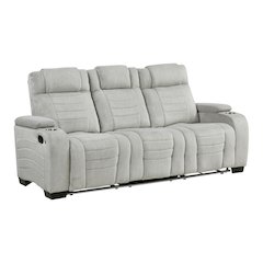 Ronan Microfiber Double Reclining Sofa with Storage Arms in Light Gray