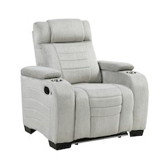 Ronan Microfiber Reclining Chair with Storage Arm and LED in Light Gray