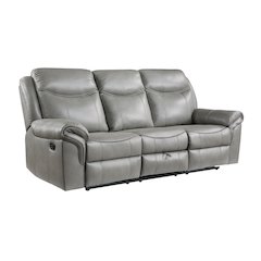 Aram Faux Leather Double Reclining Sofa In Gray