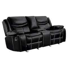 Bastrop Faux Leather Double Glider Reclining Loveseat In Black Leather