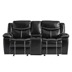 Faux Leather Double Glider Reclining Loveseat, Recliner Couch, Black
