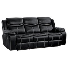 Bastrop Faux Leather Double Glider Reclining Sofa In Black Leather