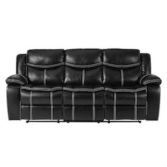 Faux Leather Double Glider Reclining Sofa and Recliner Couch, Black