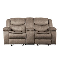 Bastrop Microfiber Double Glider Reclining Loveseat With Console In Brown