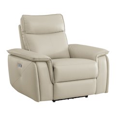 Maroni Leather Power Reclining Chair In Taupe