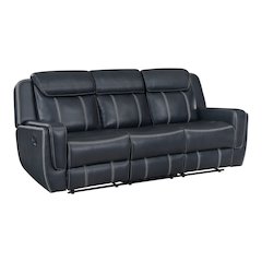 Littleton Faux Leather Double Reclining Sofa In Blue