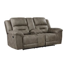 Hazen Microfiber Double Reclining Love Seat With Center Console In Brown
