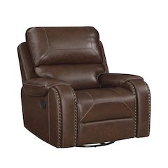 Newnan Faux Leather Swivel Glider Reclining Chair In Brown