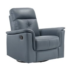 Blue Gray Leather Swivel Glider Recliner, Elegant Leather Recliner Chair
