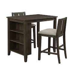 Wood Veneer Counter Height Dining Table Set with Bar Stools, Brown, Set of 3