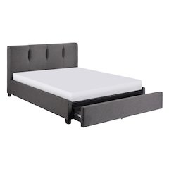 Aitana Textured Queen Platform Bed with Storage Drawer in Graphite