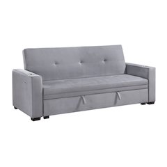 Lexicon Grady Velvet Convertible Sofa with Hidden Storage and Cup Holders, Gray