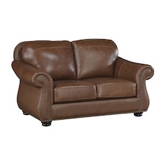 Attleboro Leather Love Seat In Camel Brown