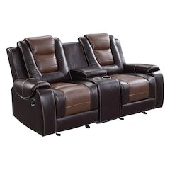 Briscoe Faux Leather Dbl Glidr Rclining Loveseat In Light And Dark Brown