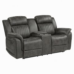 Centeroak Microfiber Double Reclining Loveseat In Brownish Gray