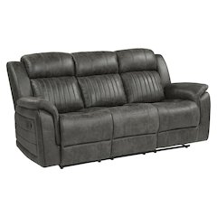 Centeroak Microfiber Double Reclining Sofa In Brownish Gray