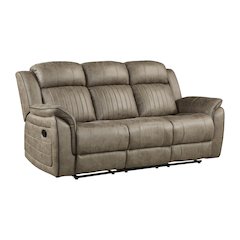 Centeroak Microfiber Double Reclining Sofa In Sandy Brown