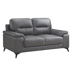Mischa Leather Love Seat In Dark Gray